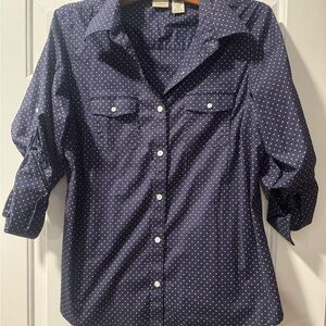 L.L. Bean Dark Blue Polka Dot Shirt